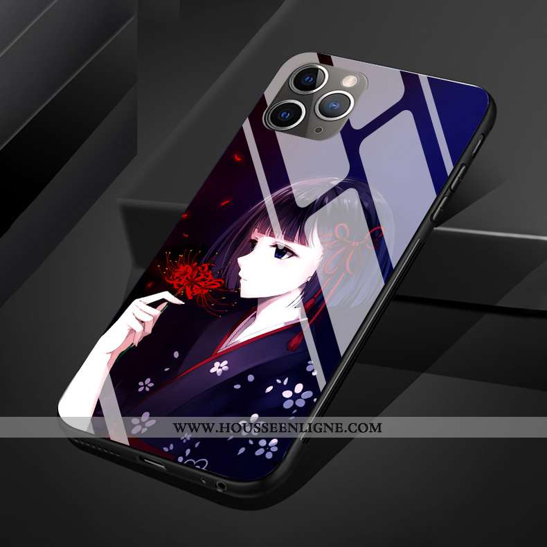 Coque iPhone 11 Pro Max Protection Verre Silicone Téléphone Portable Style Chinois Art Fleur Blanche