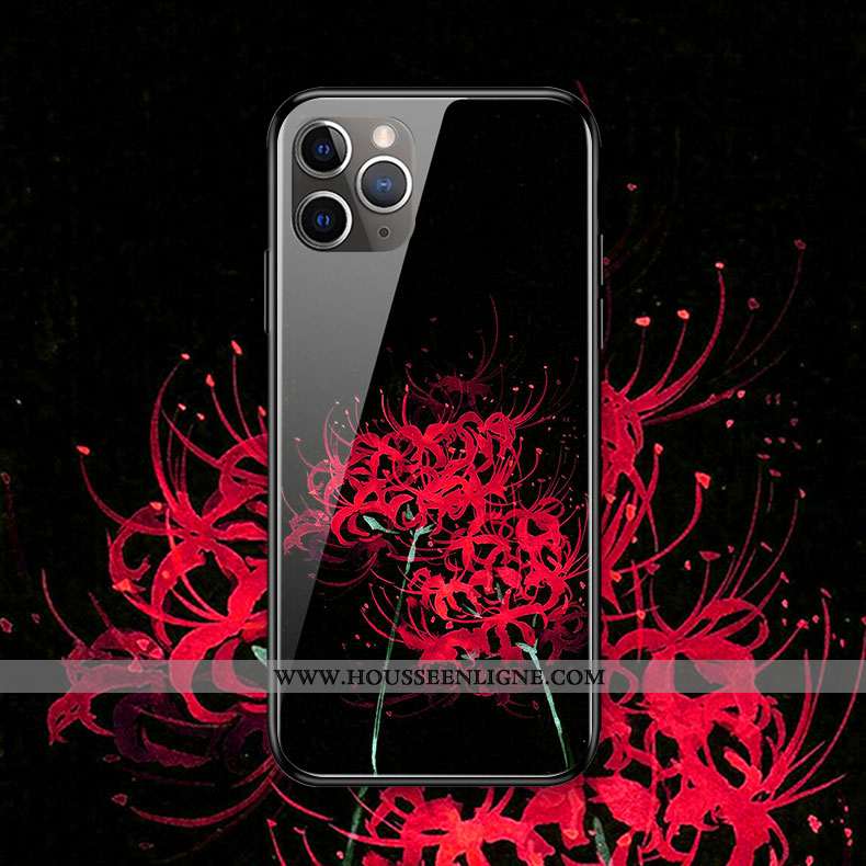 Coque iPhone 11 Pro Max Protection Verre Silicone Téléphone Portable Style Chinois Art Fleur Blanche