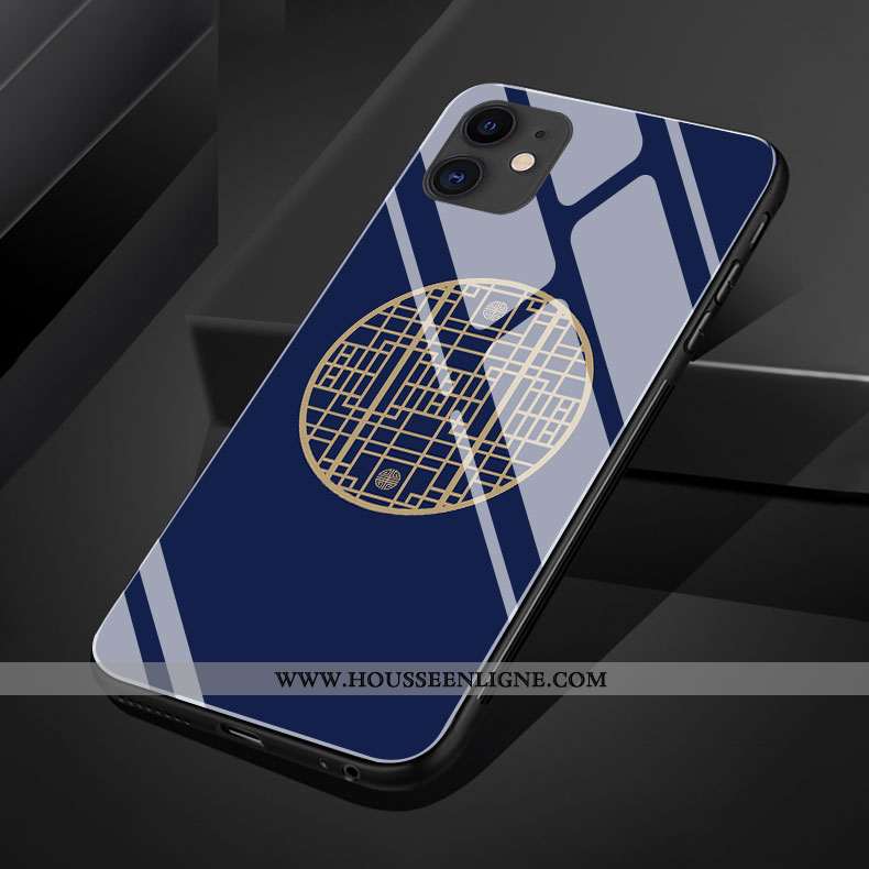Coque iPhone 11 Pro Max Silicone Protection Style Chinois Plaid Téléphone Portable Verre Violet
