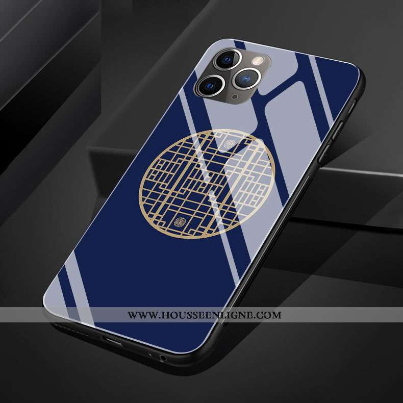 Coque iPhone 11 Pro Max Silicone Protection Style Chinois Plaid Téléphone Portable Verre Violet