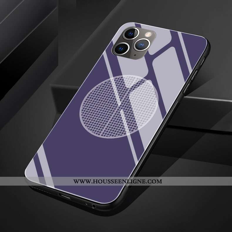 Coque iPhone 11 Pro Max Silicone Protection Style Chinois Plaid Téléphone Portable Verre Violet