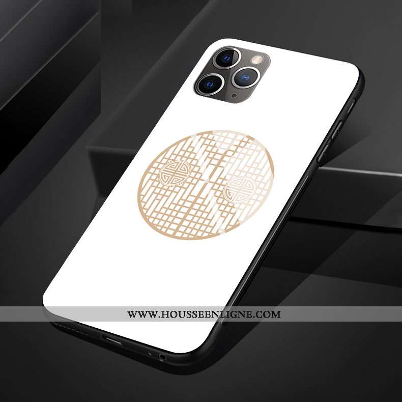 Coque iPhone 11 Pro Max Silicone Protection Style Chinois Plaid Téléphone Portable Verre Violet