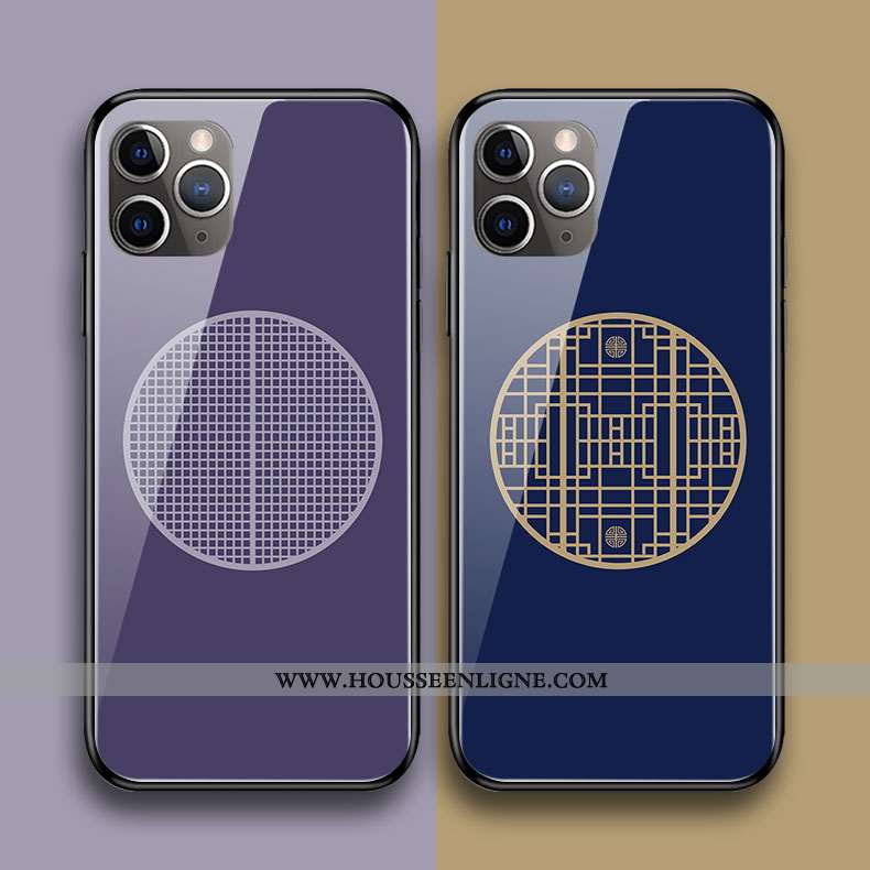 Coque iPhone 11 Pro Max Silicone Protection Style Chinois Plaid Téléphone Portable Verre Violet