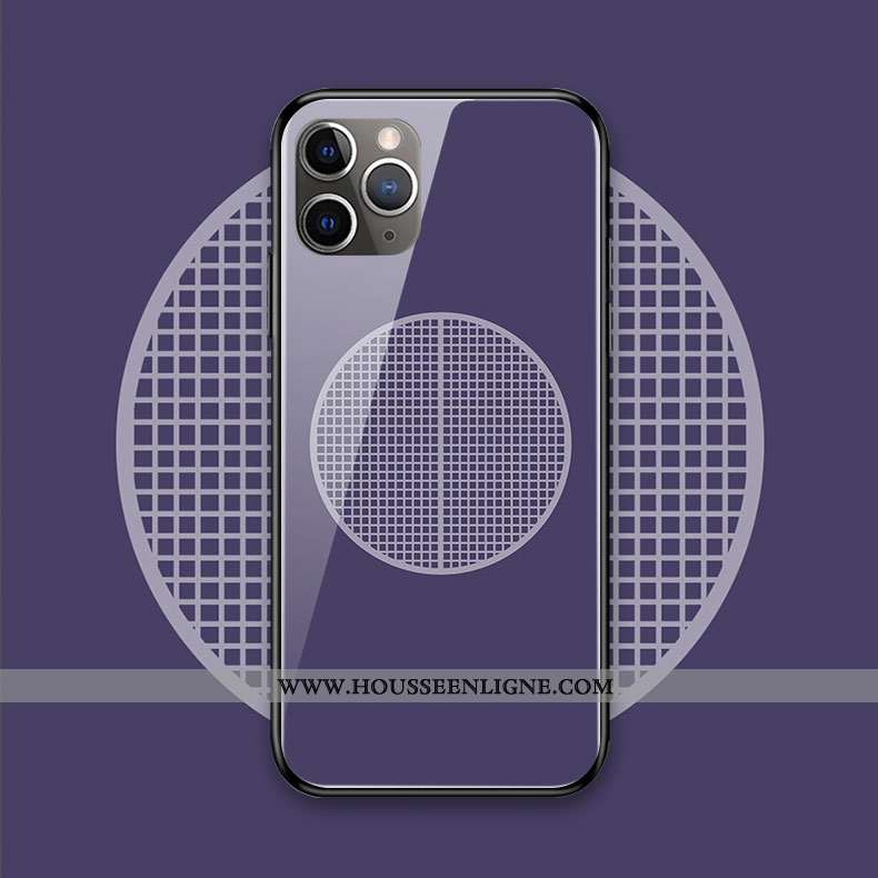 Coque iPhone 11 Pro Max Silicone Protection Style Chinois Plaid Téléphone Portable Verre Violet