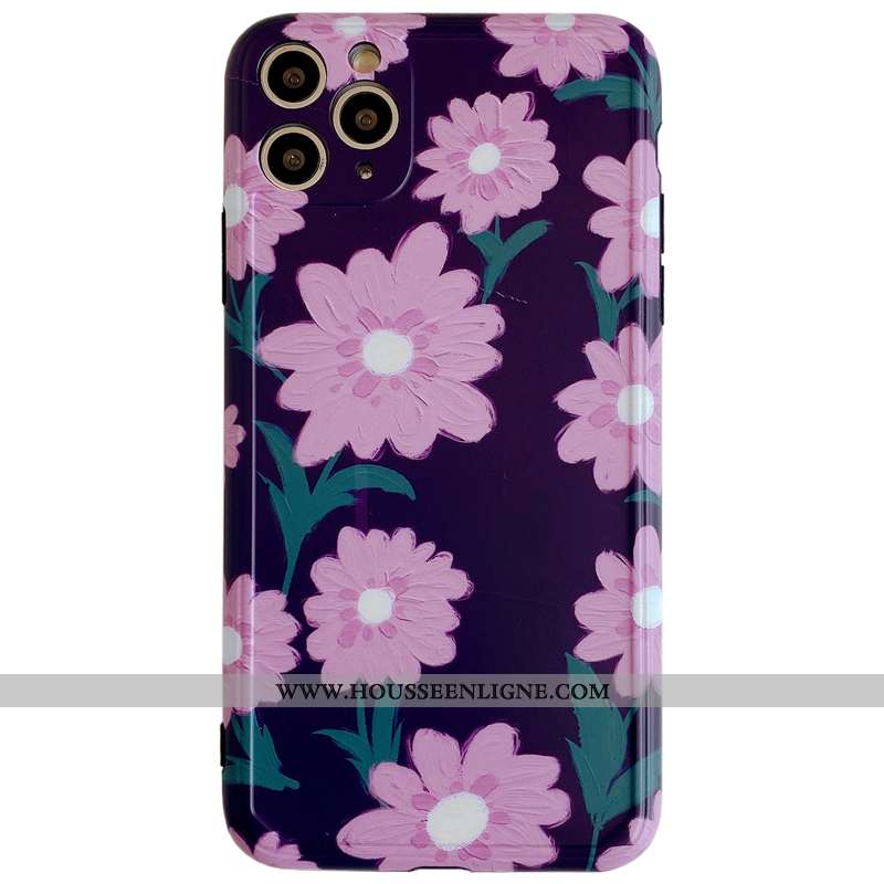 Coque iPhone 11 Pro Max Silicone Protection Tout Compris Créatif Vent Incassable Fleurs Violet