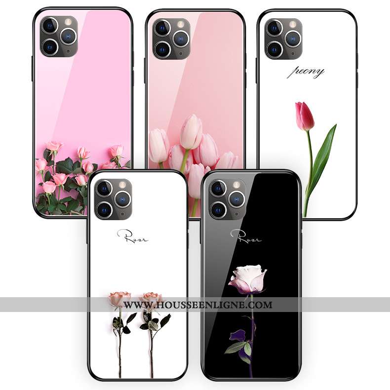 Coque iPhone 11 Pro Max Silicone Protection Verre Personnalité Blanc Rose Blanche