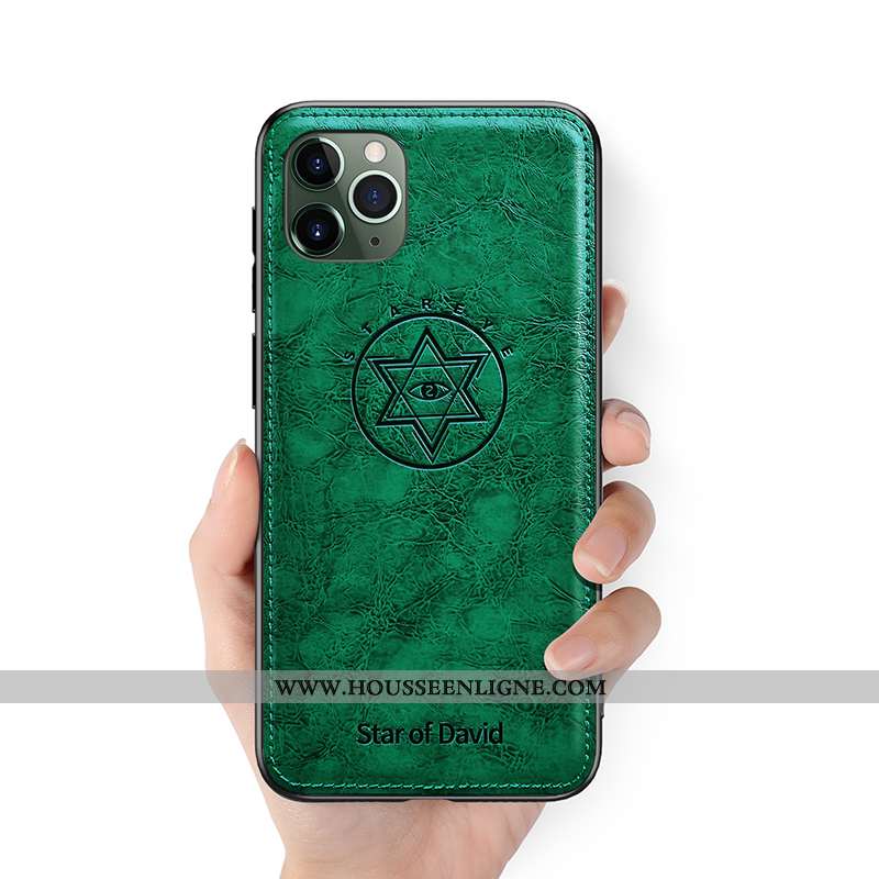 Coque iPhone 11 Pro Max Ultra Tendance Incassable Cuir Vert Étui Personnalité Verte