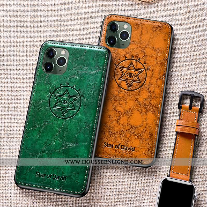Coque iPhone 11 Pro Max Ultra Tendance Incassable Cuir Vert Étui Personnalité Verte