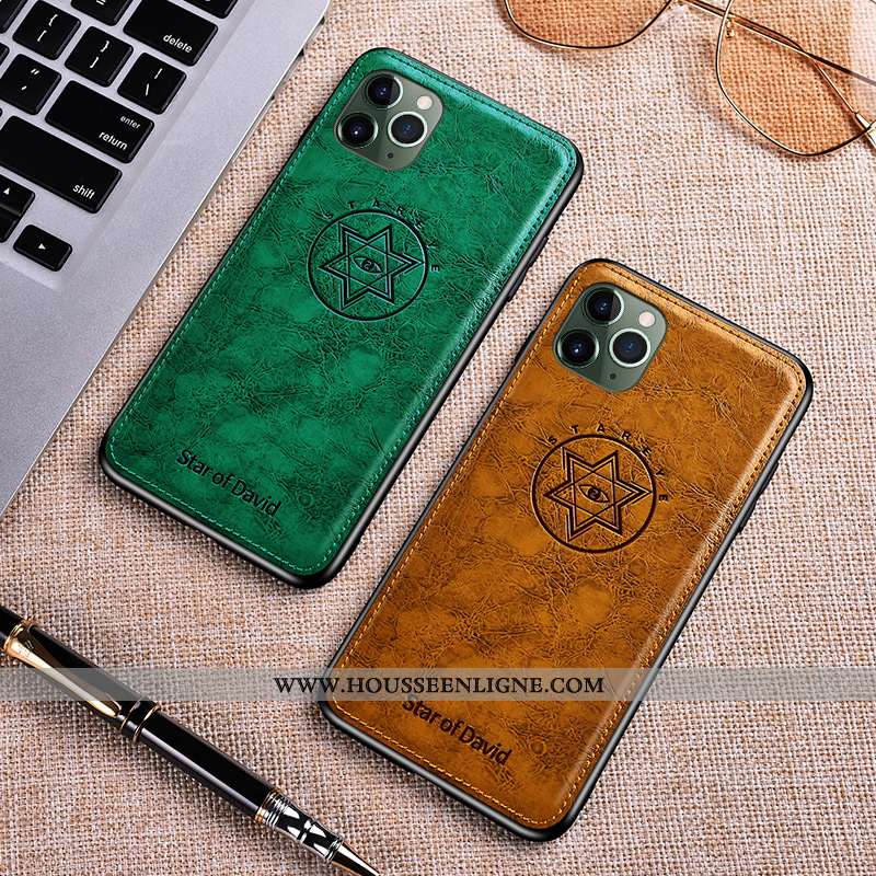 Coque iPhone 11 Pro Max Ultra Tendance Incassable Cuir Vert Étui Personnalité Verte
