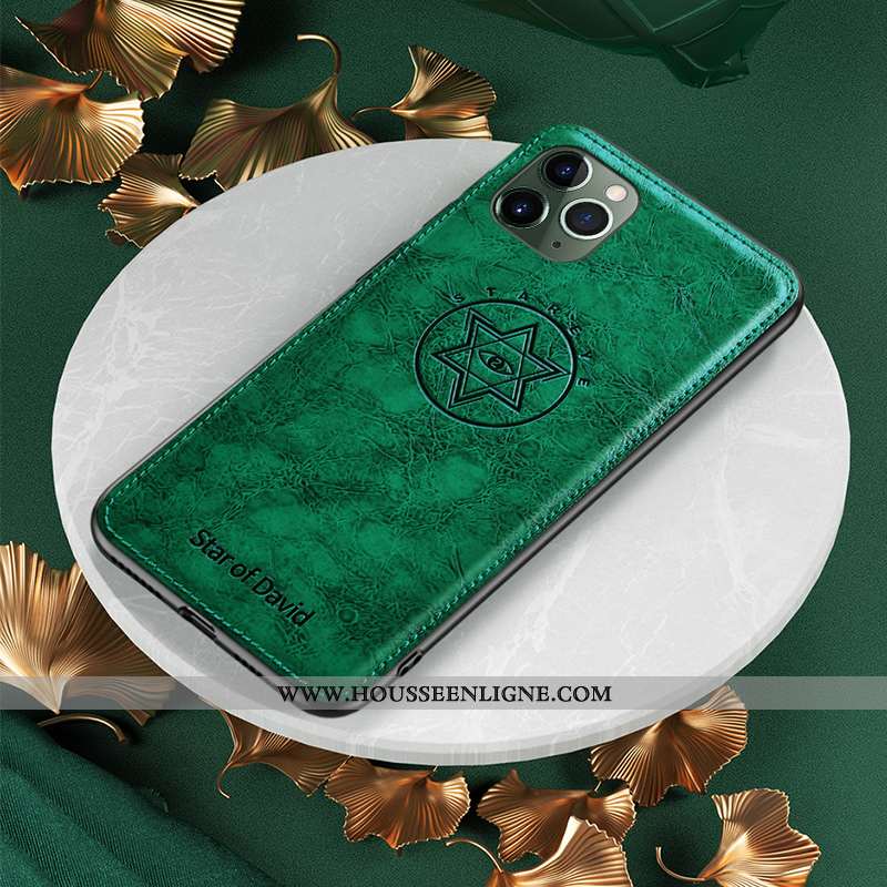 Coque iPhone 11 Pro Max Ultra Tendance Incassable Cuir Vert Étui Personnalité Verte