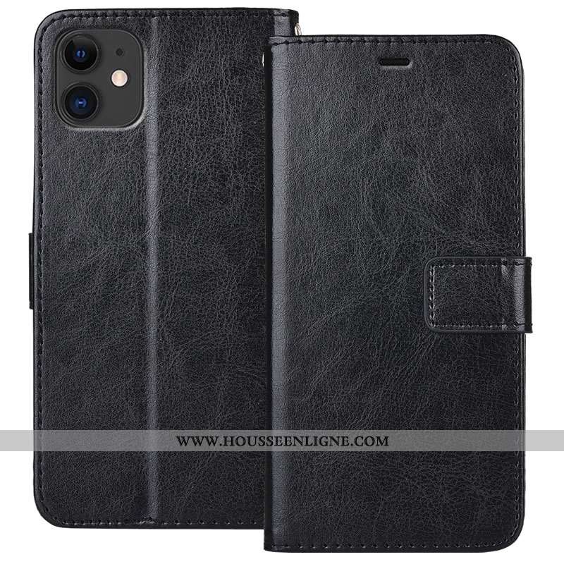 Coque iPhone 11 Protection Portefeuille Fluide Doux Étui Bleu Cuir