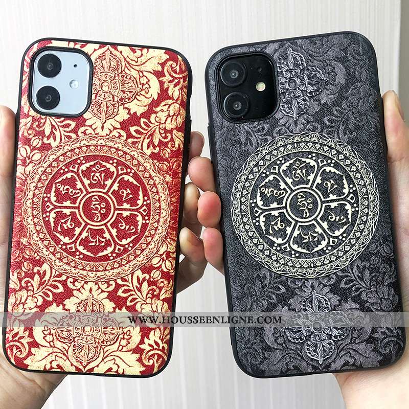 Coque iPhone 11 Tendance Gaufrage Grand Soie Mulberry Rouge Bouddha