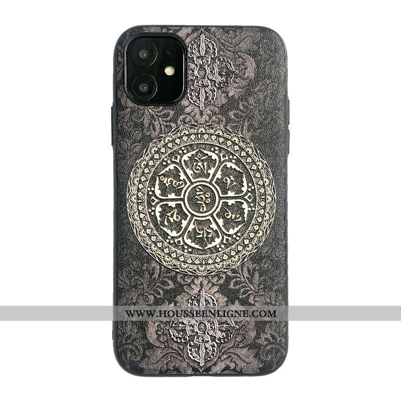 Coque iPhone 11 Tendance Gaufrage Grand Soie Mulberry Rouge Bouddha