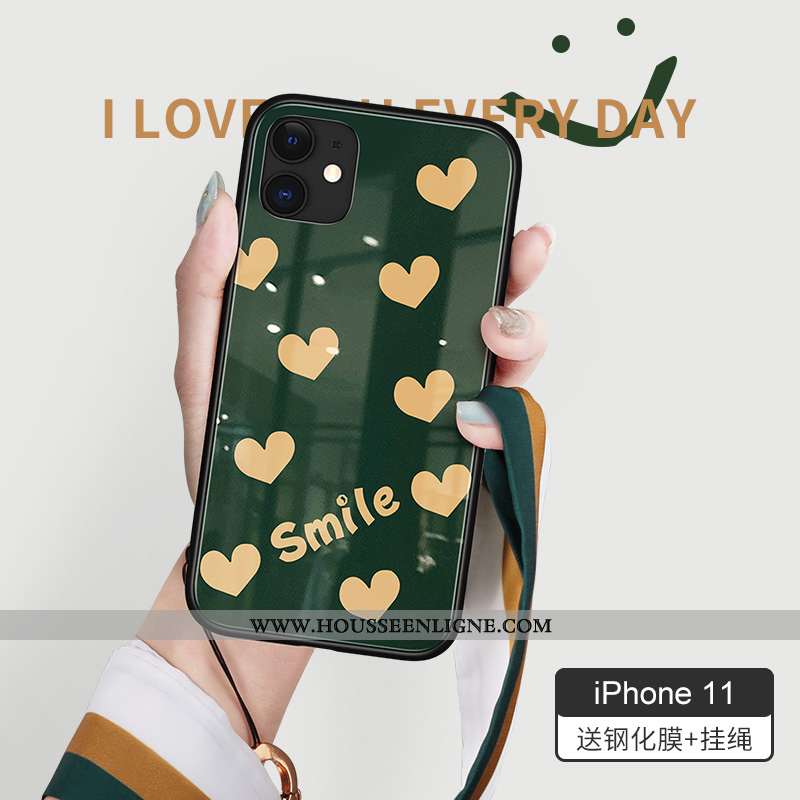 Coque iPhone 11 Tendance Verre Haute Téléphone Portable Vert Foncé Vert Net Rouge Verte