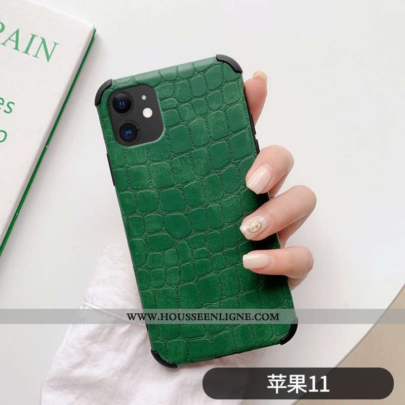 Coque iPhone 11 Ultra Légère Personnalité Crocodile Amoureux Net Rouge Simple Verte