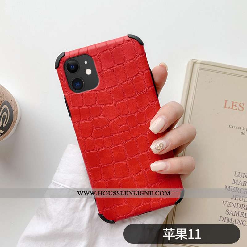 Coque iPhone 11 Ultra Légère Personnalité Crocodile Amoureux Net Rouge Simple Verte