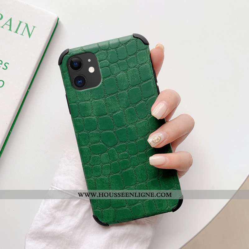 Coque iPhone 11 Ultra Légère Personnalité Crocodile Amoureux Net Rouge Simple Verte