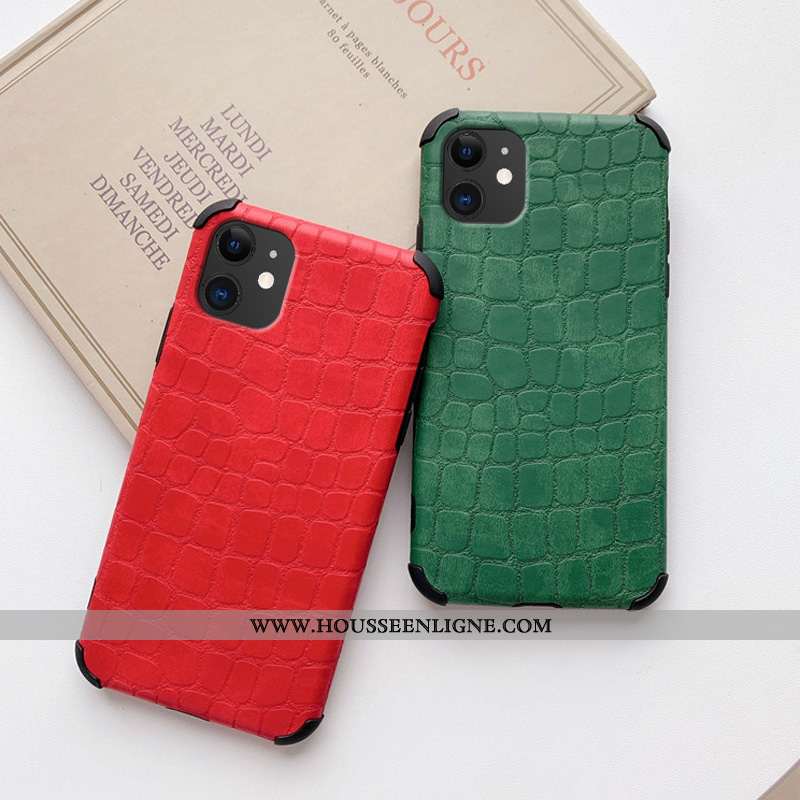 Coque iPhone 11 Ultra Légère Personnalité Crocodile Amoureux Net Rouge Simple Verte