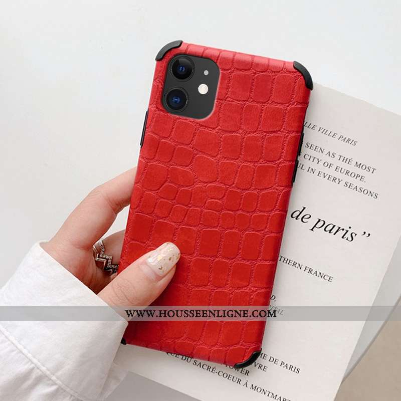 Coque iPhone 11 Ultra Légère Personnalité Crocodile Amoureux Net Rouge Simple Verte