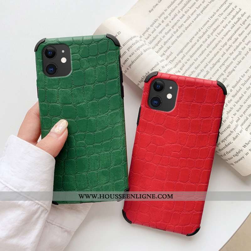 Coque iPhone 11 Ultra Légère Personnalité Crocodile Amoureux Net Rouge Simple Verte