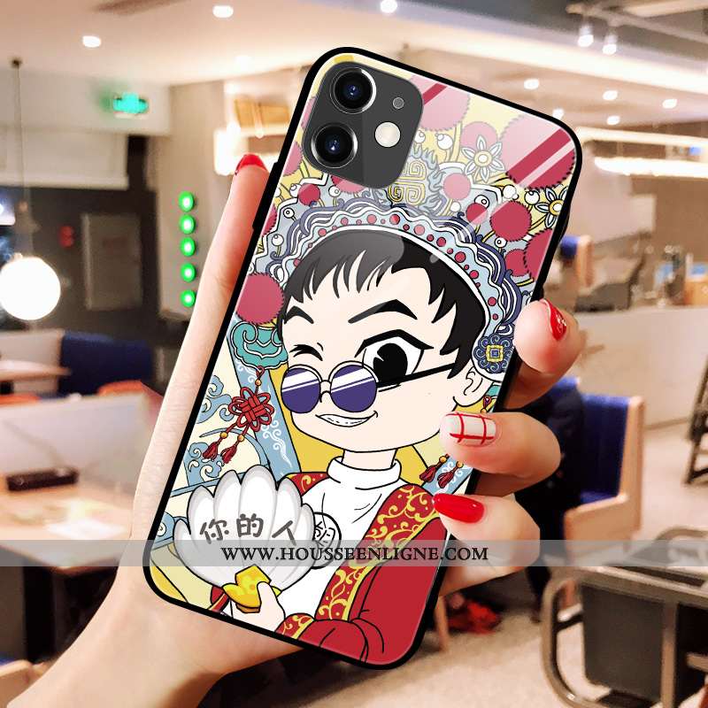 Coque iPhone 11 Verre Personnalité Luxe Rat Téléphone Portable Amoureux Silicone Rouge