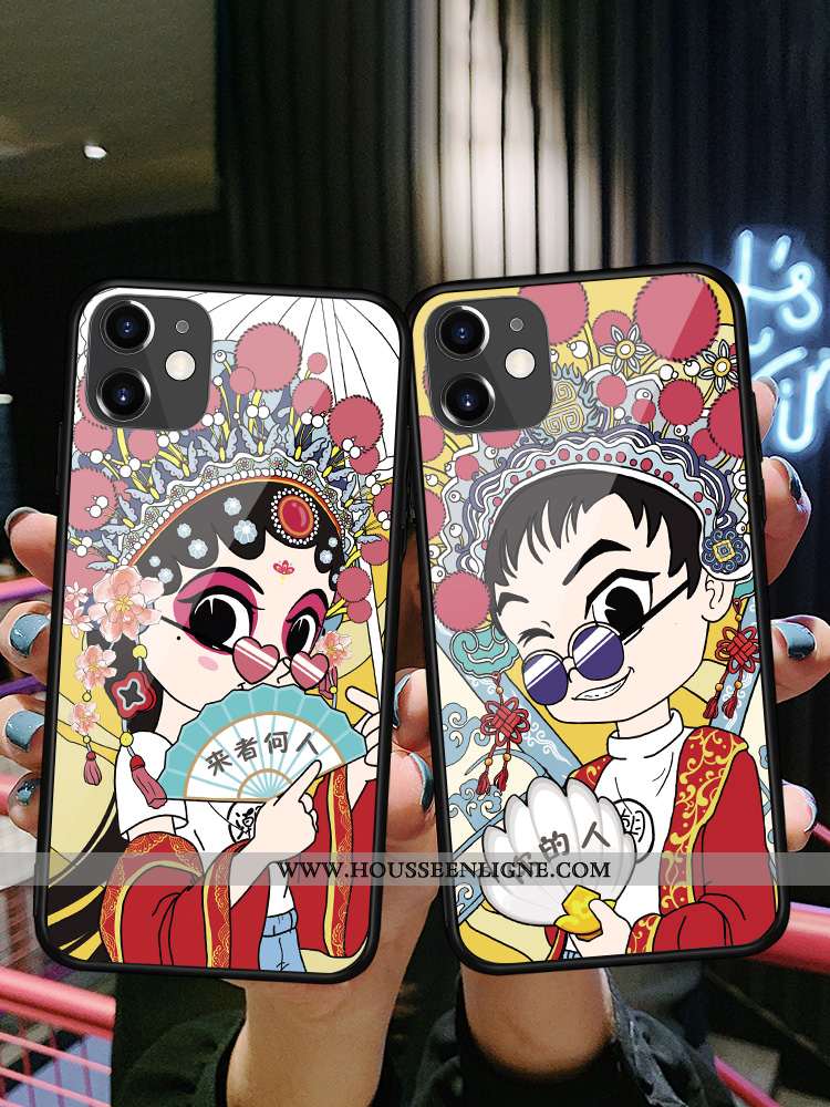 Coque iPhone 11 Verre Personnalité Luxe Rat Téléphone Portable Amoureux Silicone Rouge