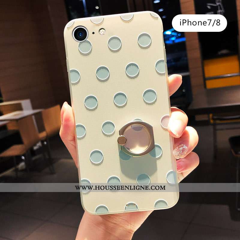 Coque iPhone 7 Créatif Gaufrage Anneau Protection Délavé En Daim Incassable Téléphone Portable Verte