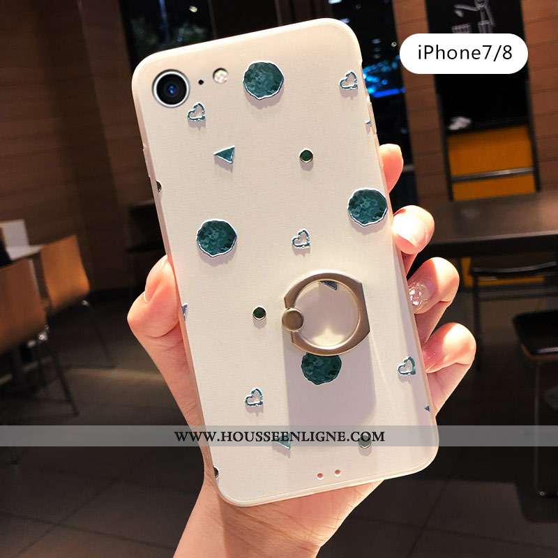 Coque iPhone 7 Créatif Gaufrage Anneau Protection Délavé En Daim Incassable Téléphone Portable Verte