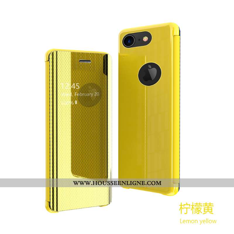 Coque iPhone 7 Cuir Modèle Fleurie Étui Miroir Housse Transparent Vert Verte