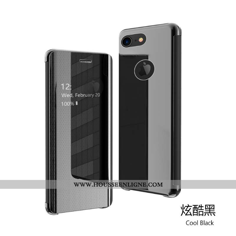 Coque iPhone 7 Cuir Modèle Fleurie Étui Miroir Housse Transparent Vert Verte