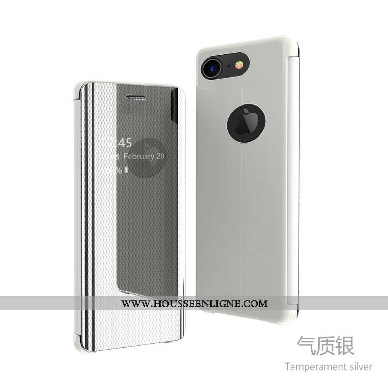 Coque iPhone 7 Cuir Modèle Fleurie Étui Miroir Housse Transparent Vert Verte