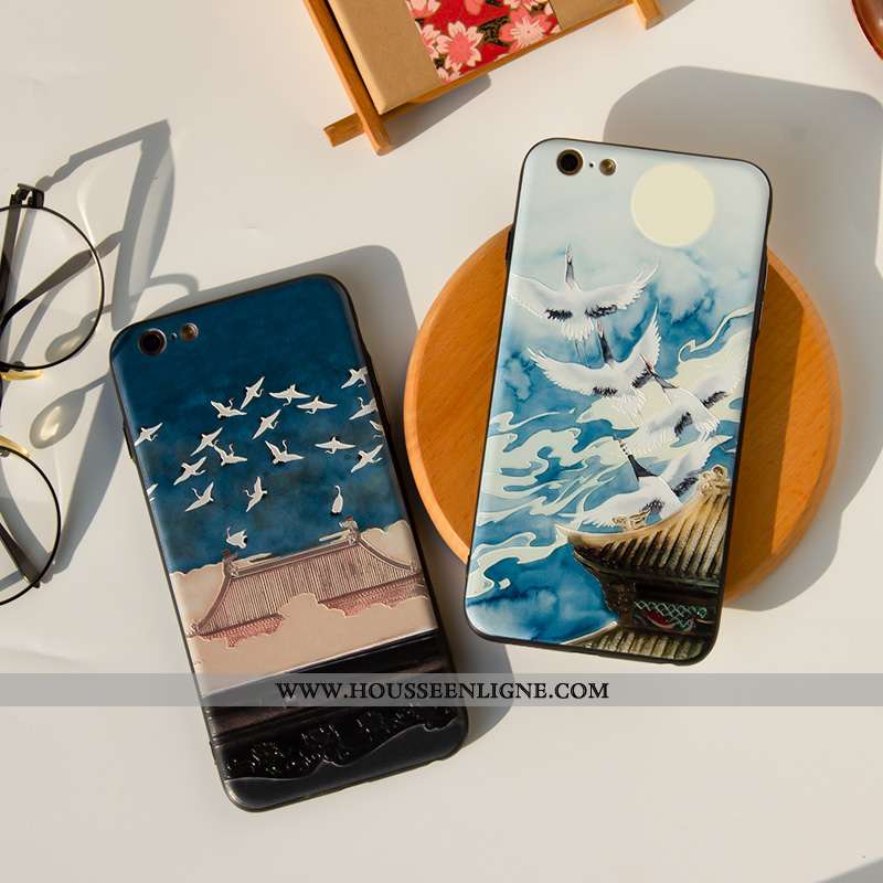 Coque iPhone 7 Délavé En Daim Créatif Étui Protection Bleu Style Chinois