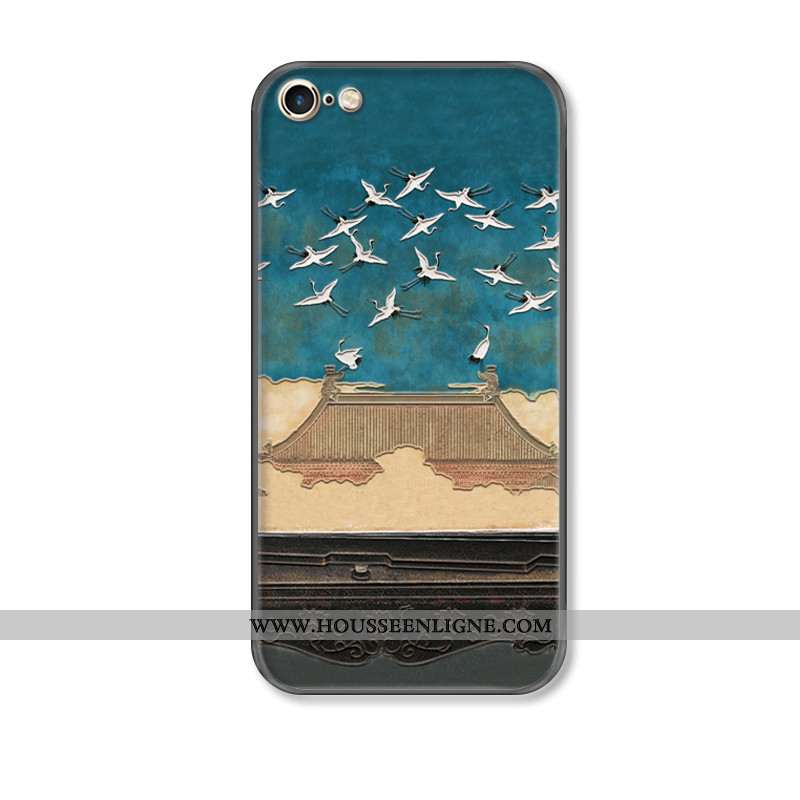 Coque iPhone 7 Délavé En Daim Créatif Étui Protection Bleu Style Chinois