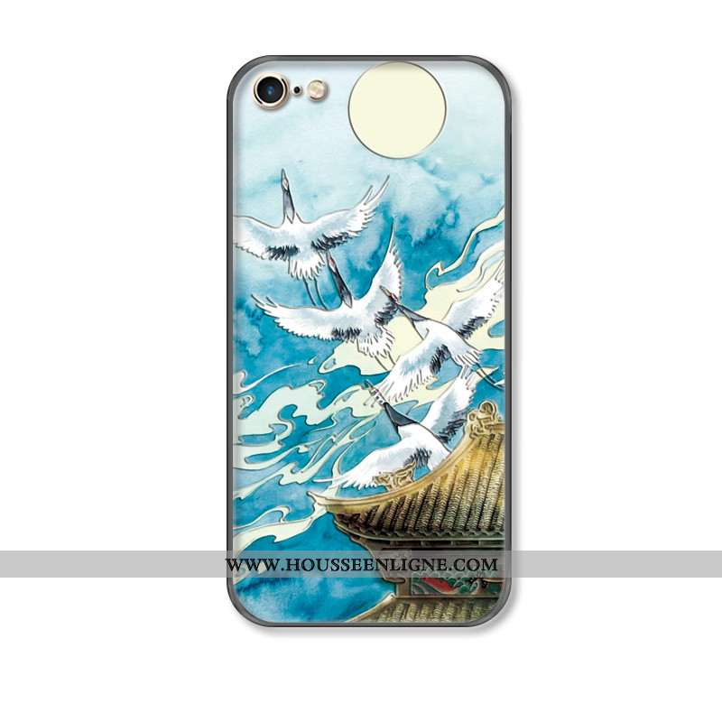 Coque iPhone 7 Délavé En Daim Créatif Étui Protection Bleu Style Chinois