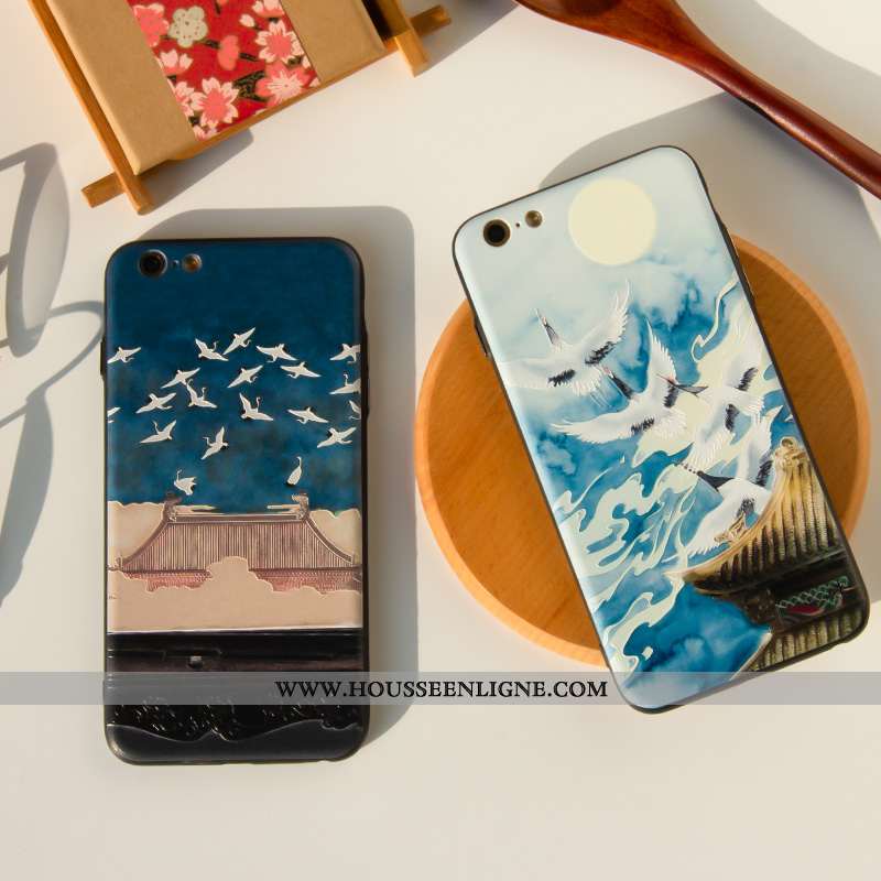 Coque iPhone 7 Délavé En Daim Créatif Étui Protection Bleu Style Chinois