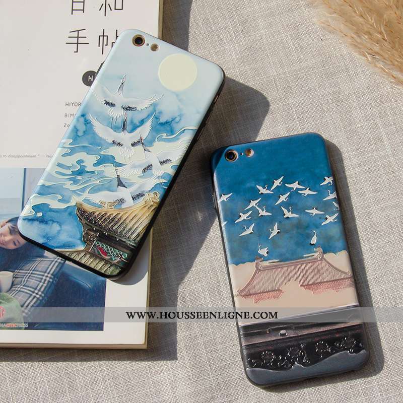 Coque iPhone 7 Délavé En Daim Créatif Étui Protection Bleu Style Chinois