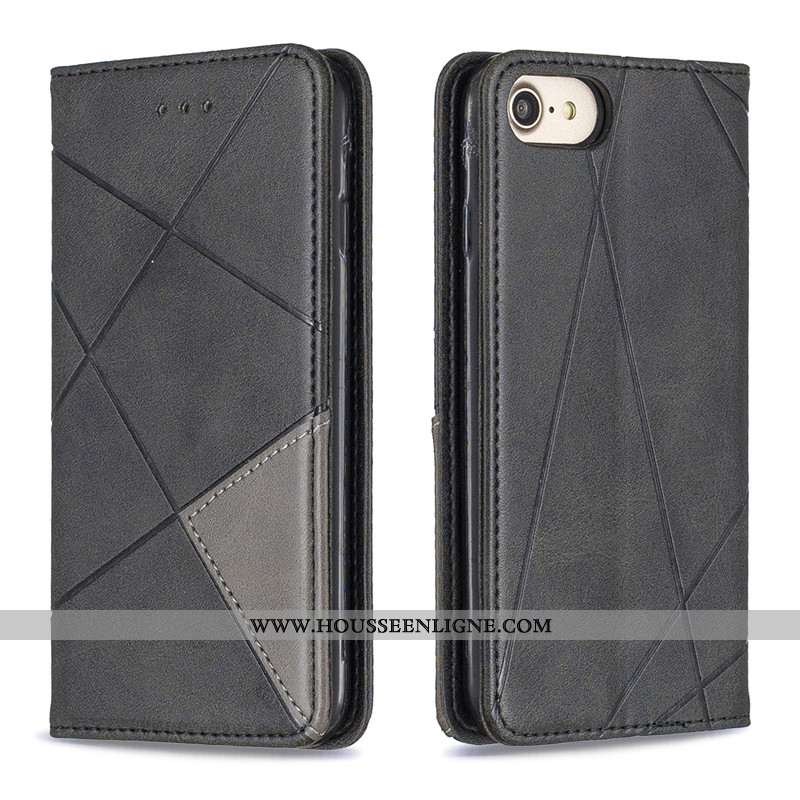 Coque iPhone 7 Ornements Suspendus Cuir Couleur Unie Protection Noir Simple