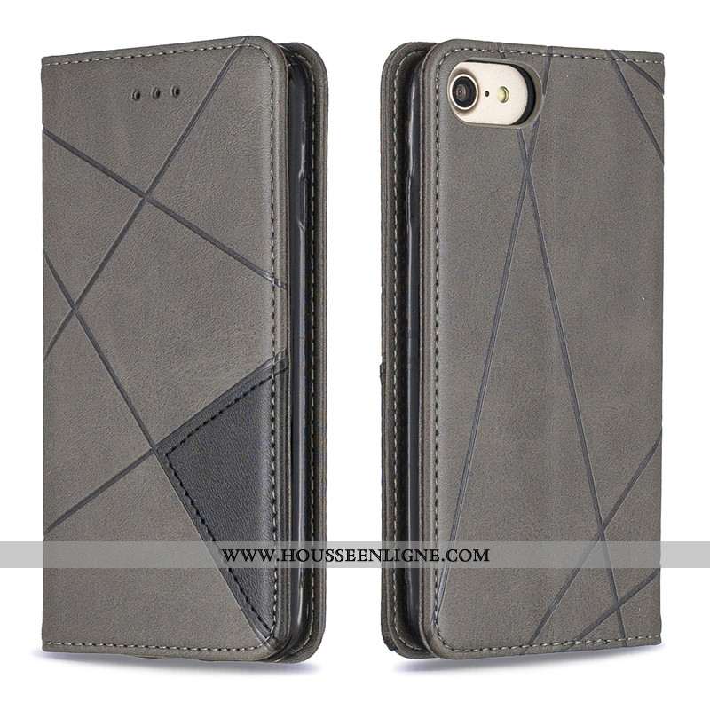 Coque iPhone 7 Ornements Suspendus Cuir Couleur Unie Protection Noir Simple