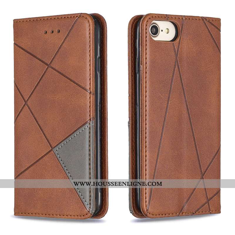 Coque iPhone 7 Ornements Suspendus Cuir Couleur Unie Protection Noir Simple
