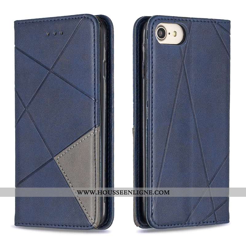 Coque iPhone 7 Ornements Suspendus Cuir Couleur Unie Protection Noir Simple