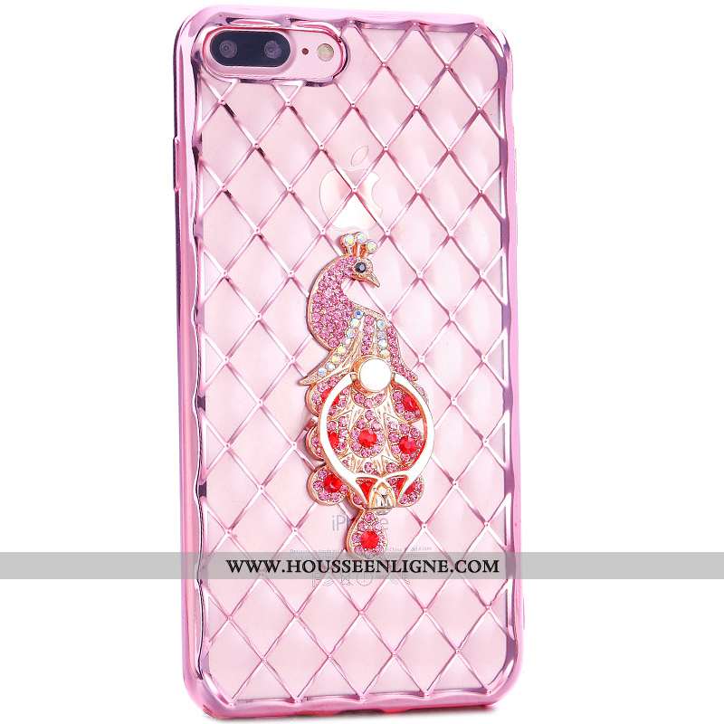 Coque iPhone 7 Plus Charmant Étui Pu Rose Téléphone Portable Anneau
