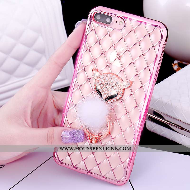 Coque iPhone 7 Plus Charmant Étui Pu Rose Téléphone Portable Anneau