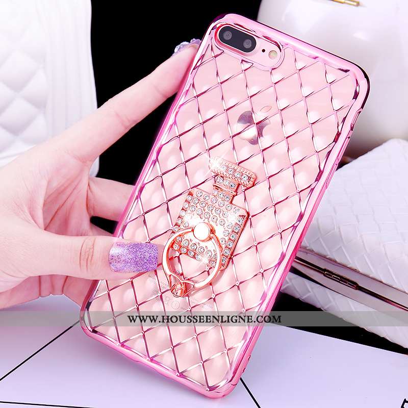 Coque iPhone 7 Plus Charmant Étui Pu Rose Téléphone Portable Anneau