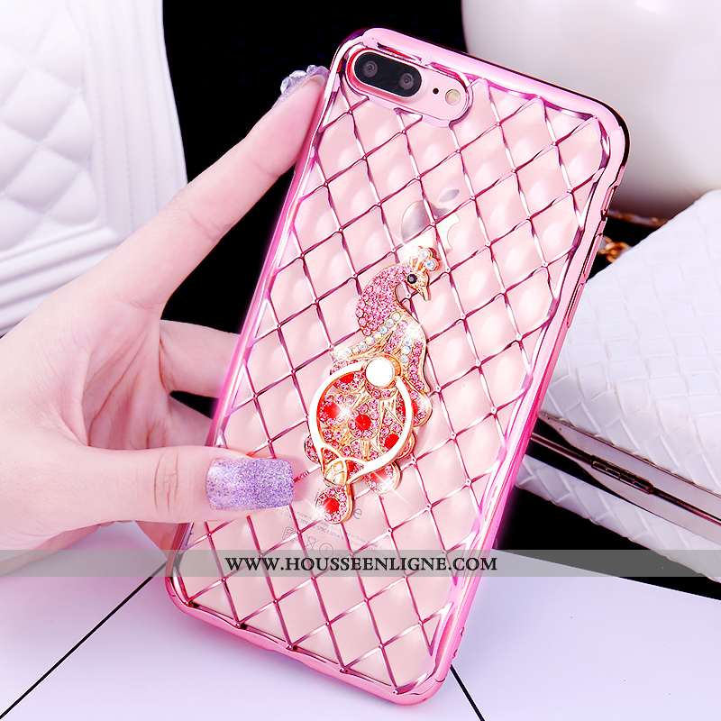 Coque iPhone 7 Plus Charmant Étui Pu Rose Téléphone Portable Anneau