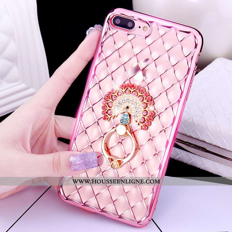 Coque iPhone 7 Plus Charmant Étui Pu Rose Téléphone Portable Anneau