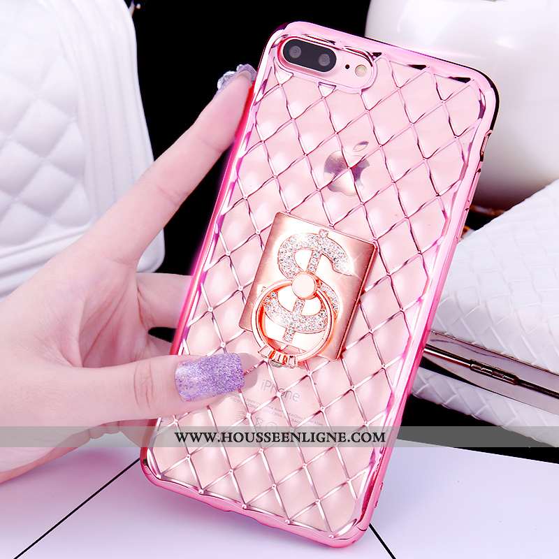 Coque iPhone 7 Plus Charmant Étui Pu Rose Téléphone Portable Anneau