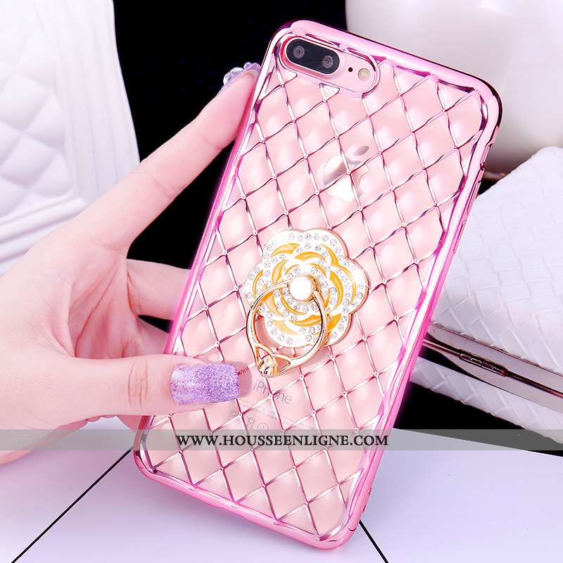 Coque iPhone 7 Plus Charmant Étui Pu Rose Téléphone Portable Anneau