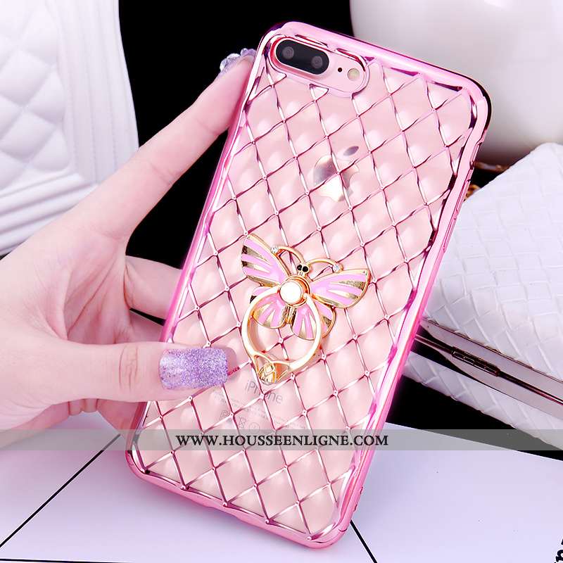 Coque iPhone 7 Plus Charmant Étui Pu Rose Téléphone Portable Anneau