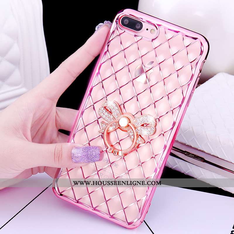 Coque iPhone 7 Plus Charmant Étui Pu Rose Téléphone Portable Anneau