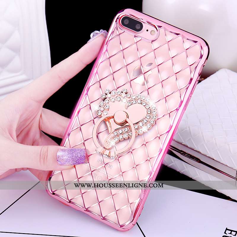 Coque iPhone 7 Plus Charmant Étui Pu Rose Téléphone Portable Anneau